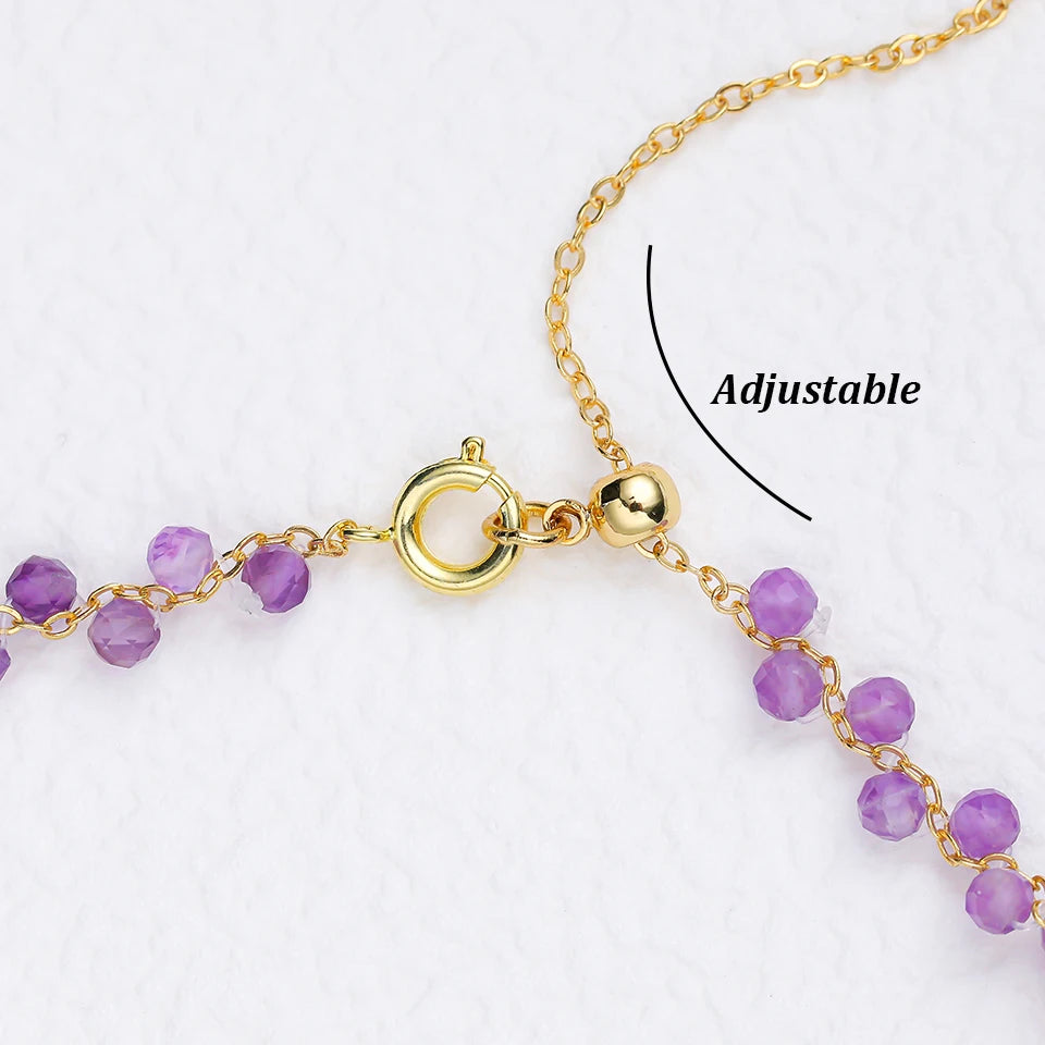 Lina Jw Natural Stone Necklace for Women Tourmaline/Fluorite/Amethyst Handwork Choker Jewelry Party/Wedding Design Luxury Gift