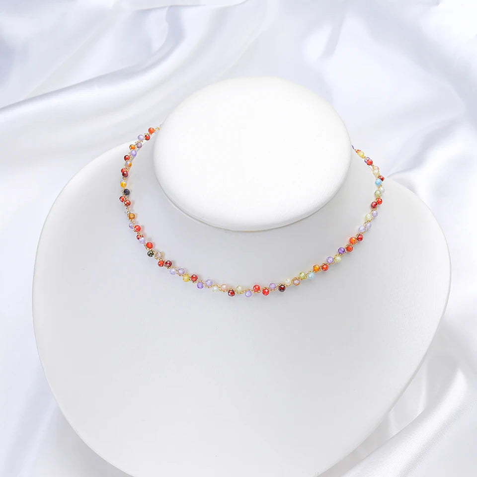 Lina Jw Natural Stone Necklace for Women Tourmaline/Fluorite/Amethyst Handwork Choker Jewelry Party/Wedding Design Luxury Gift