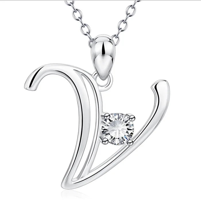 26 Letters alphabet Pendant Necklace 925 sterling Silver Handwritten Zircon Pendants Long Chain For Women Wedding Jewelry Gift