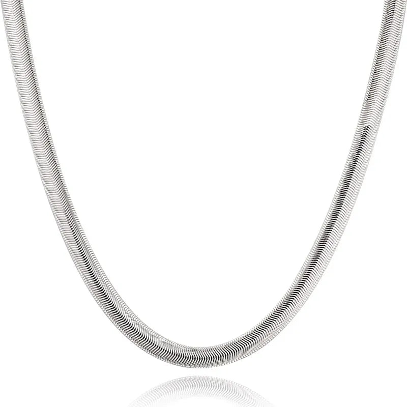 DOTEFFIL 925 Sterling Silver 16/18/20/22/24 Inch 6mm Flat Snake Chain Necklace For Women Man Fashion Wedding Party Charm Jewelry