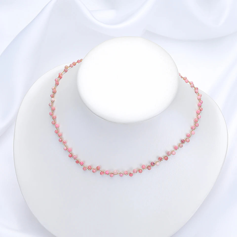 Lina Jw Natural Stone Necklace for Women Tourmaline/Fluorite/Amethyst Handwork Choker Jewelry Party/Wedding Design Luxury Gift