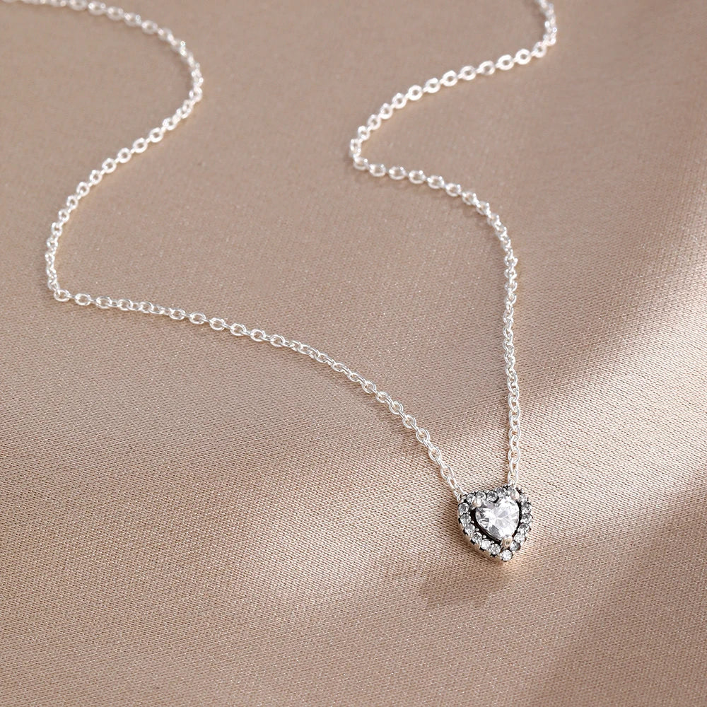 New Hot Selling 925 Silver,Pink,Red,Blue Heart-Shaped Necklace,Suitable for European Women's Exquisite High-Quality Jewelry Gift