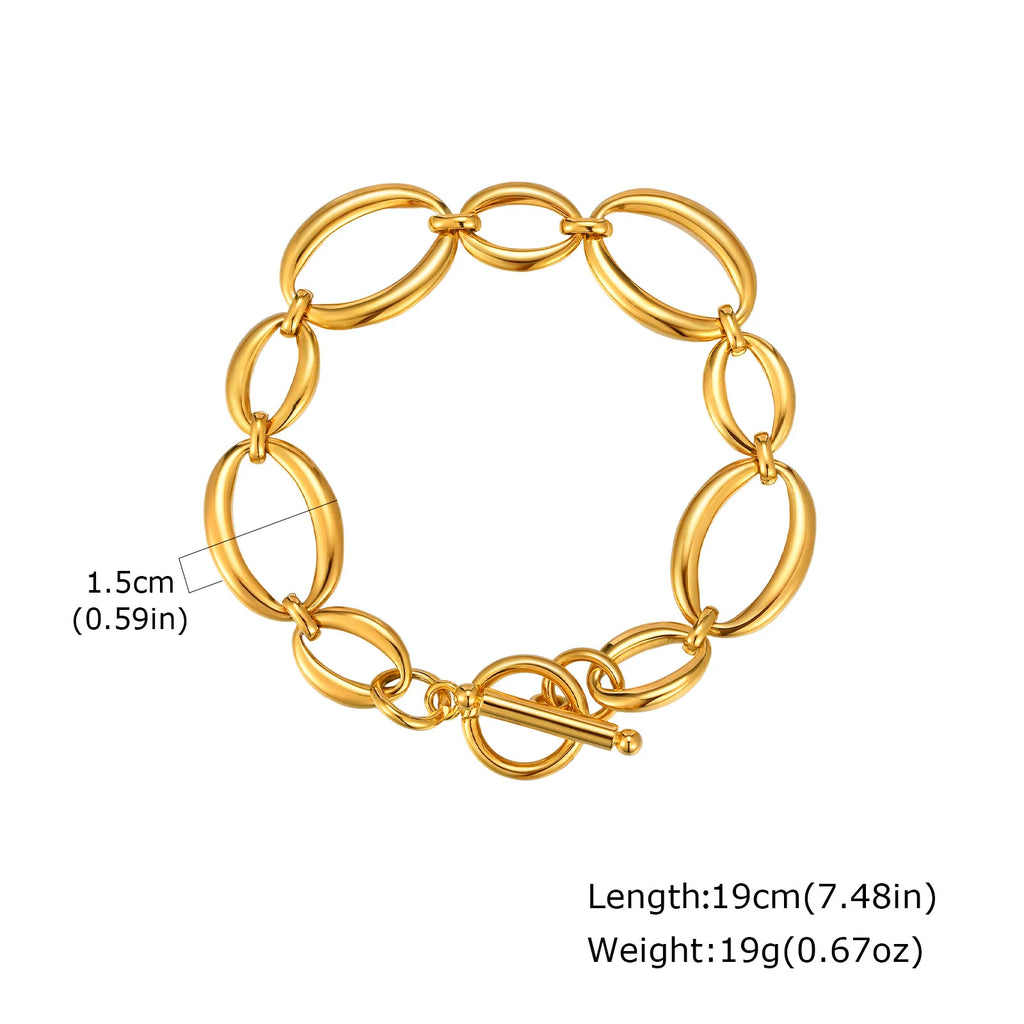 Chunky Bold Toggle Bracelets for Women, Stainless Steel OT Buckle Link Chain Bracelet Gold Plated Tarnish Free