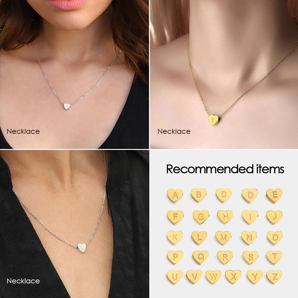 EMANCO Initial Name Heart Shape Pendant for Necklaces Stainless Steel Necklace for Women Bracelet Make Earrings Jewelry