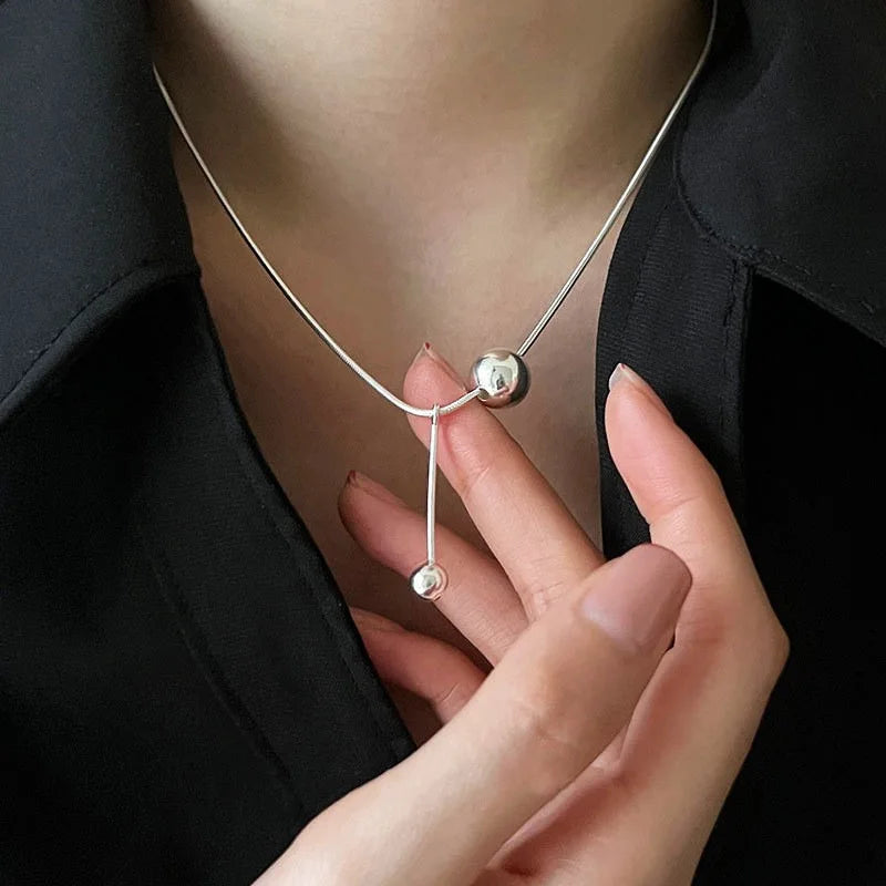 PANJBJ 925 Sterling Silver Line Necklace for Women Girl Fashion Concise  Individuality Jewelry Birthday Gift Dropshipping