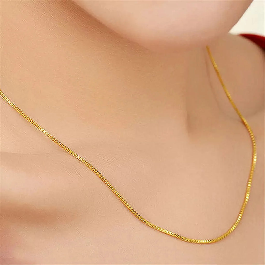 925 Sterling Silver Necklace Gold Plated, 1mm Box Foundation Chain Fine Jewelry Engagement Gift for Women