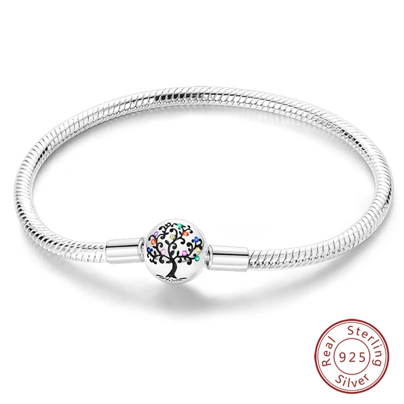 Bracelet Silver 925 Original 17-20CM Star Moon Sun Four Leaf Clover Green Zircon Bracelets Fit DIY Charms Birthday Jewelry Gifts