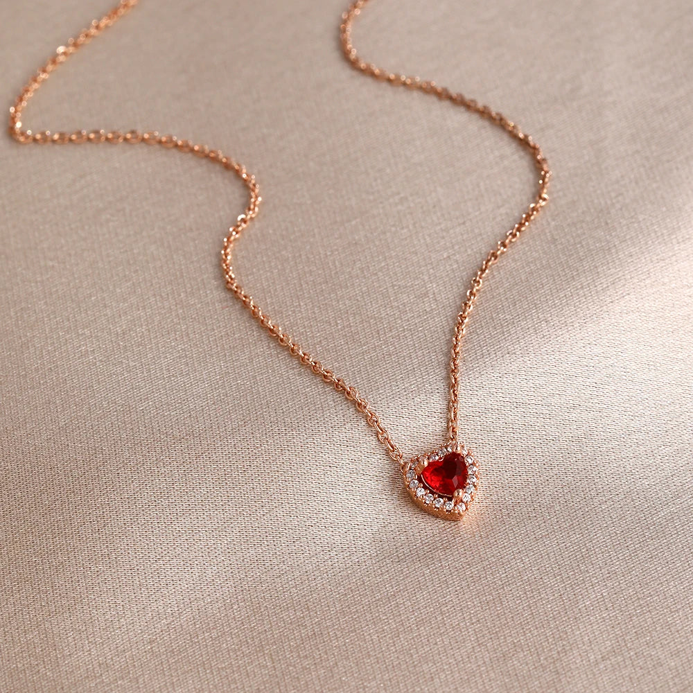 New Hot Selling 925 Silver,Pink,Red,Blue Heart-Shaped Necklace,Suitable for European Women's Exquisite High-Quality Jewelry Gift