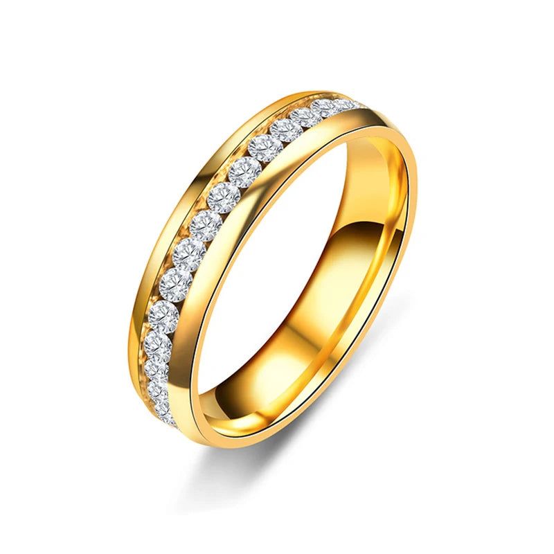 6MM Stainless Steel Crystal Rings For Women Fashion Full Rhinestone Titanium Steel Bride Ring Trendy Wedding Party Jewelry Gift