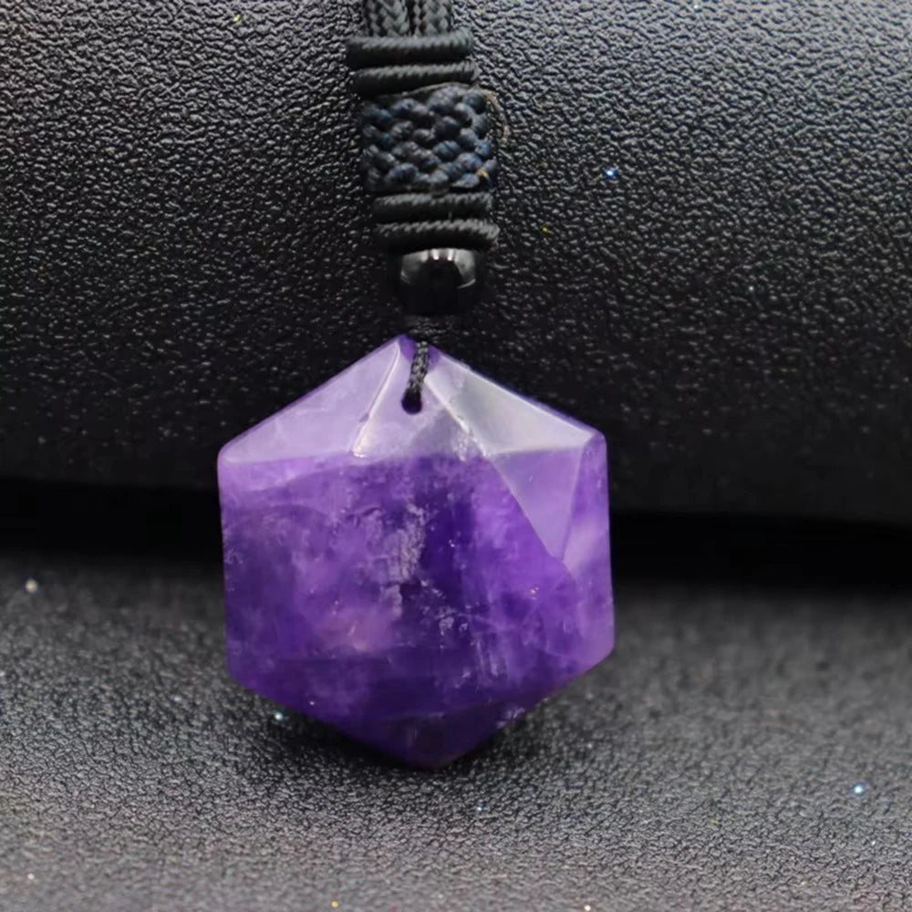 1pcs Obsidian Hexagram Pendant Necklace Energy Stone Healing Amethyst Pendant Necklace for Men and Women Gemstone Jewelry