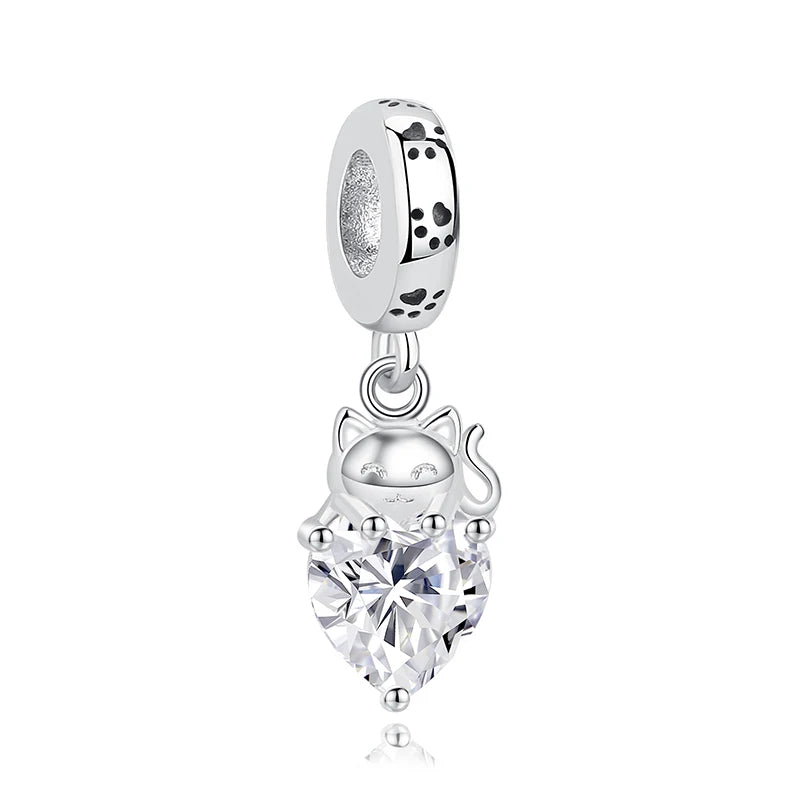 Original 925 Sterling Silver Charms Love Pets Dog Cat Paw Print Pendant Beads Fit Brand Bracelets Necklaces Women DIY Jewelry