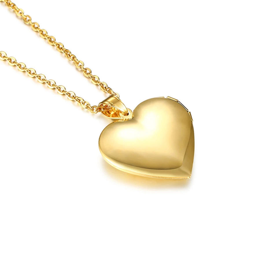 Romantic Heart Locket Pendants Female Gold Silver Color Stainless Steel Memorial Necklace For Women Jewelry Valentine Gift