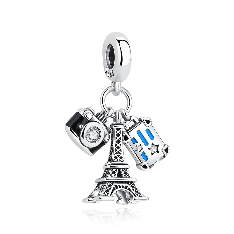 Original 925 Sterling Silver Charms Love Travel London Bus Paris Eiffel Tower Beads Fit Bracelets Necklaces Women DIY Jewelry