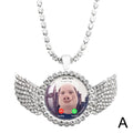 For John Pork Is Calling Answer Call Phone Humor Funny Pig Lover Graphic The Moon Necklace Angel Wings Pendant Necklace Gift