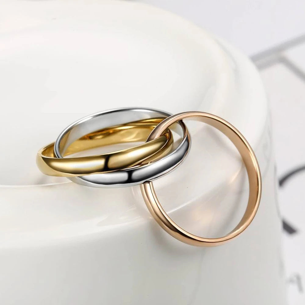 Fashion 3 Finger Ring Sets For Women Stainless Steel Wedding Engagement Rings for Couples Personalized Jewelry Wholesale