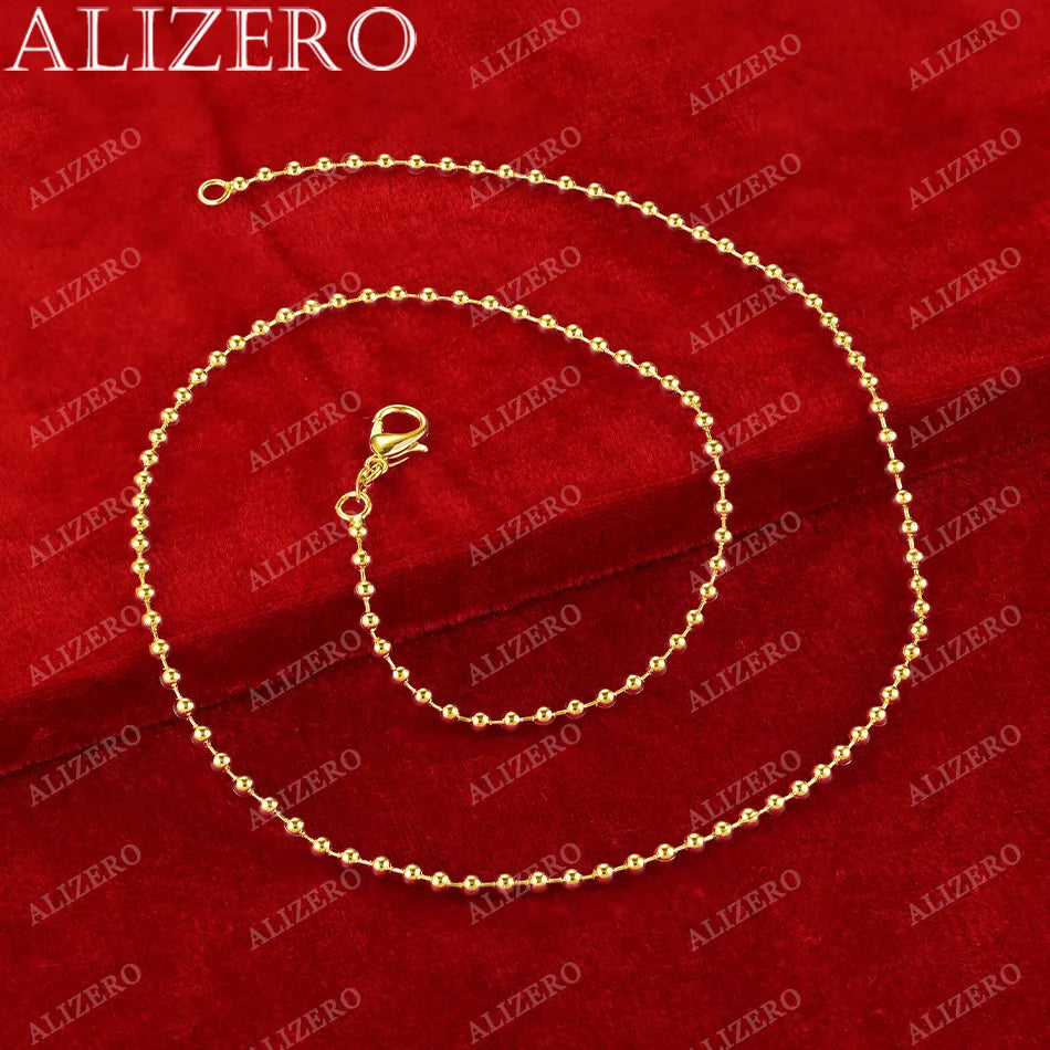 ALIZERO 18K Gold 2mm Beads Base Chain Necklaces 16-30 Inches Women Man Fine Jewelry Wholesale Personality Trend Bead Necklace