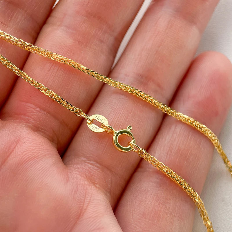 45-60cm 3mm 925 Sterling Silver Gold Chain Necklace Women's Italian Jewelry