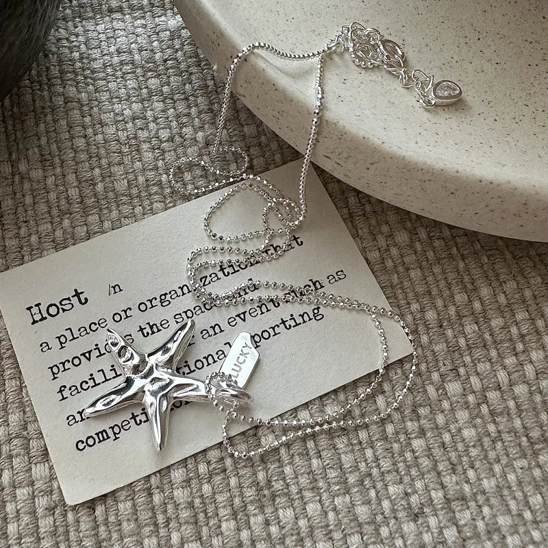 S925 Sterling Silver Necklaces For Women Simple Chain Fashion Minimalist Starfish Shape Necklaces Birthday Gift