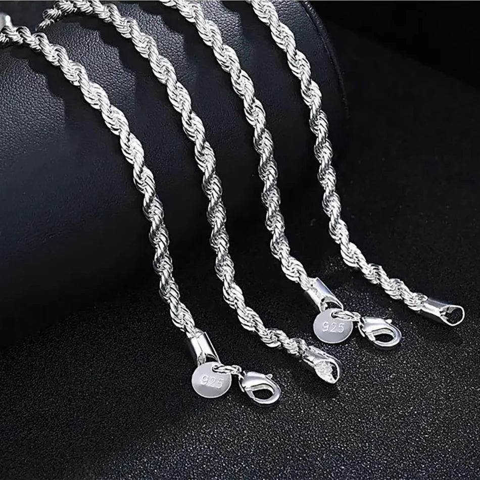 Classic Rope Chain Men Necklace Width 2/3/4 MM 925 Sterling Silver Figaro Cuban Chain Necklace for Men Women Jewelry