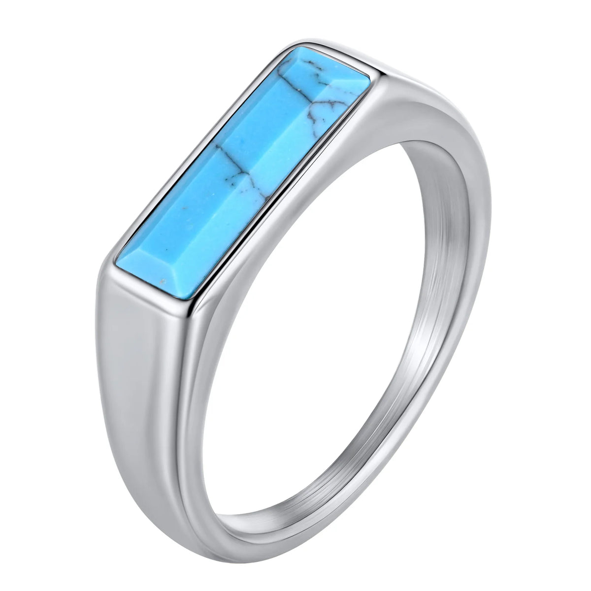 Vnox Stainless Steel Square Turquoise Ring, Natural Stone Inlay Rings For Men Women, 5.5mm Wide 7-12 Size Jewelry On Finger