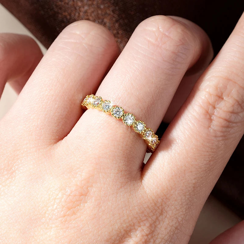 OXTAO Certified Moissanite Eternity Stackable Engagement Ring for Women Men 14K Gold Filled 2.5mm D VVS1 Wedding Band Ring Anniversary Jewelry Gift
