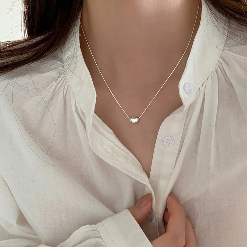 New 925 Sterling Silver Geometric Necklace Simple Personality Charm Women's Pendant Choker Birthday Gift Exquisite Jewelry