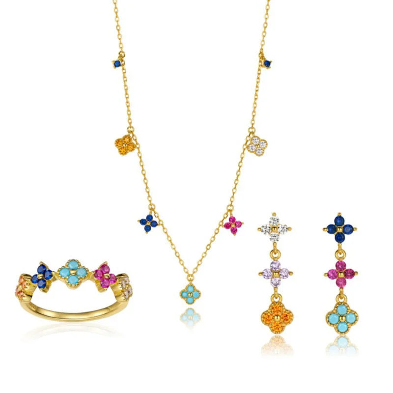 925 Sterling Silver Lucky Clover Four-Leaf Pendant Necklace for Women Colorful Flower Clavicle Chain Fine Jewelry Gifts