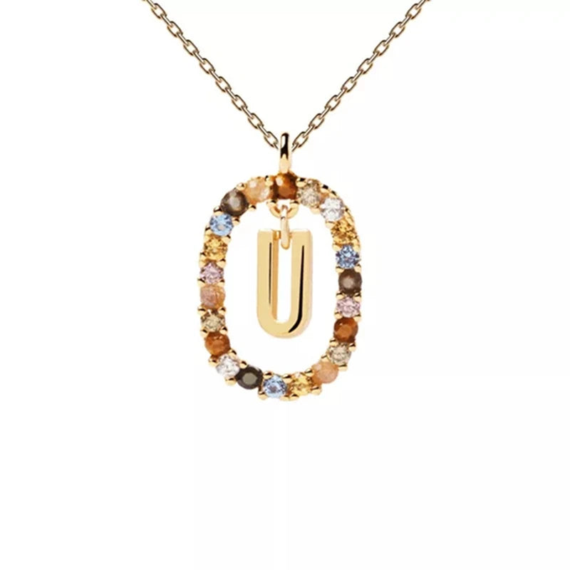 26 English Letters Pendant Necklace Zircon Fashion A - Z Initial M S C K Trendy Alphabet Long Chain For Women My Name Jewelry