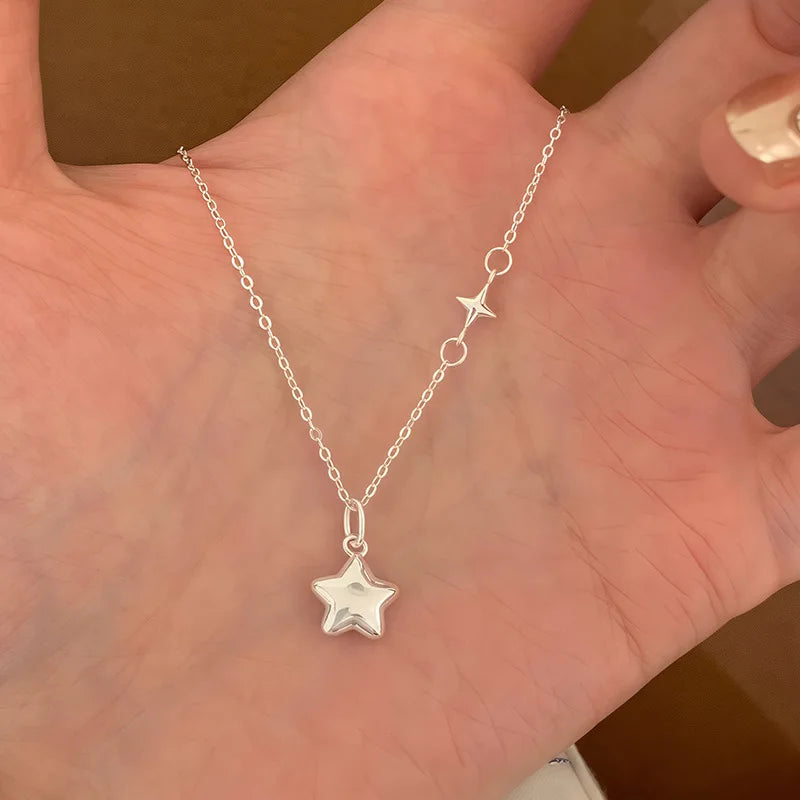 New 925 Sterling Silver Star Necklace Charm Simple Style Personality Pendant Choker Birthday Gift Women's Fine Jewelry
