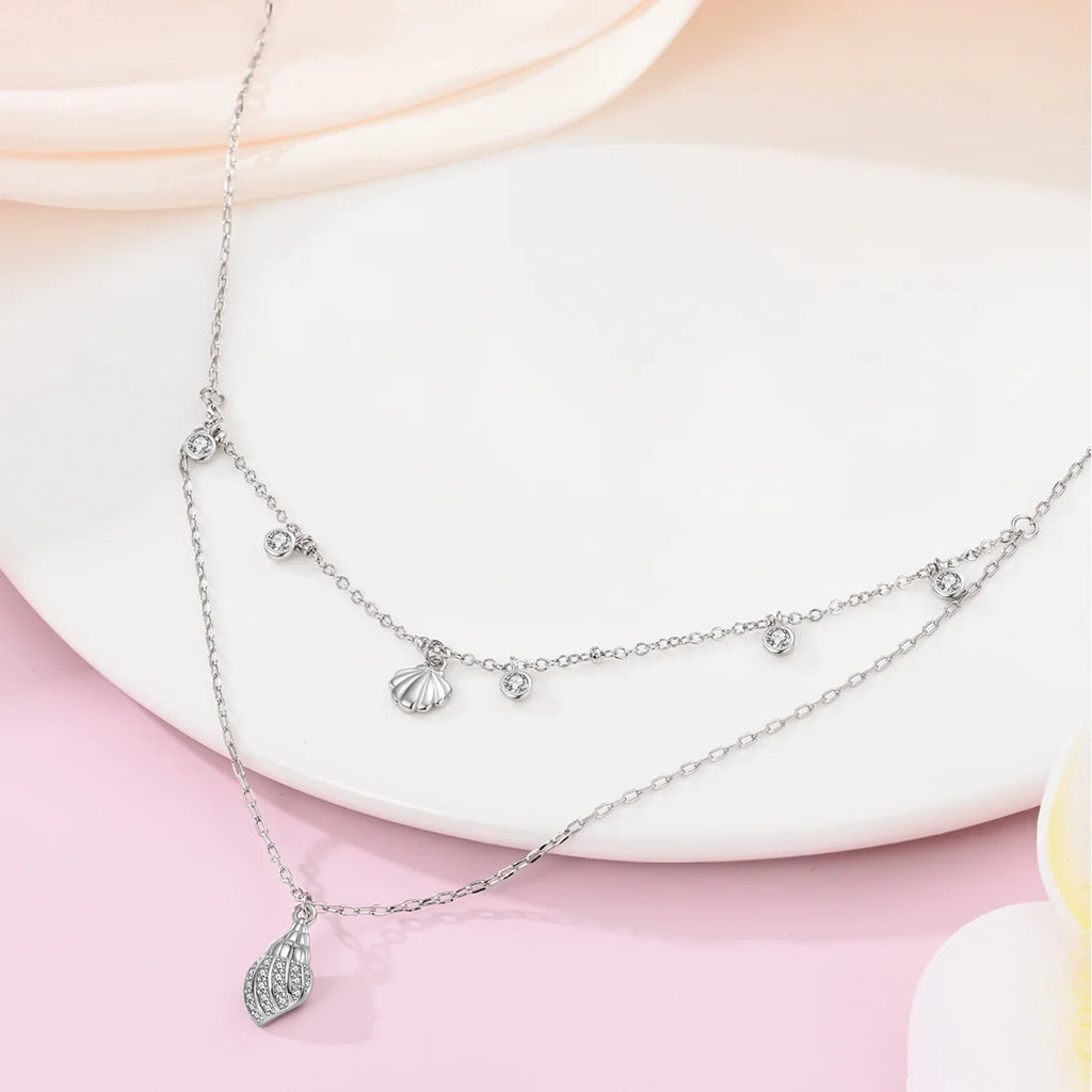 Simple and Elegant 925 Sterling Silver Seashell Teardrop Four-Leaf Clover Star Moon Bible Crystal Lock Necklace Precious Gifts