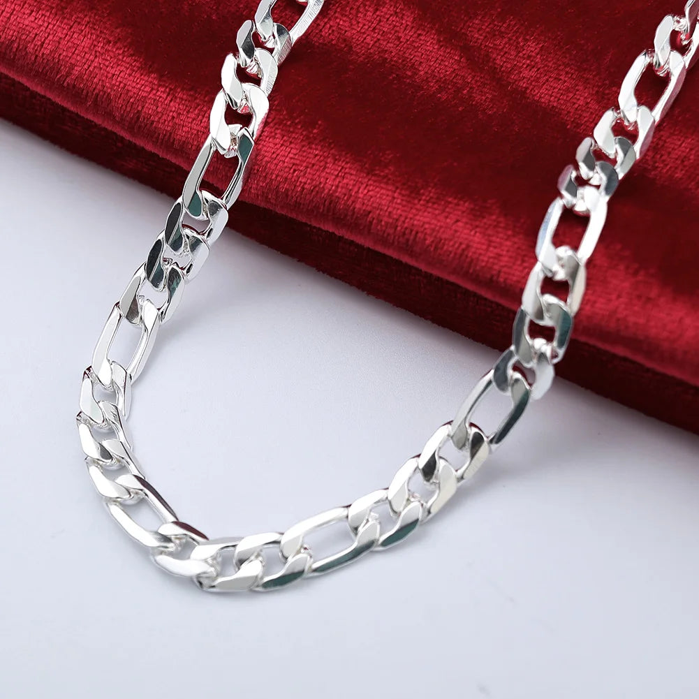 New Original 45-60CM Pretty 6MM Flat Chain 925 Sterling Silver Necklace for Men Women Fashion Jewelry Wedding Engagement Gift