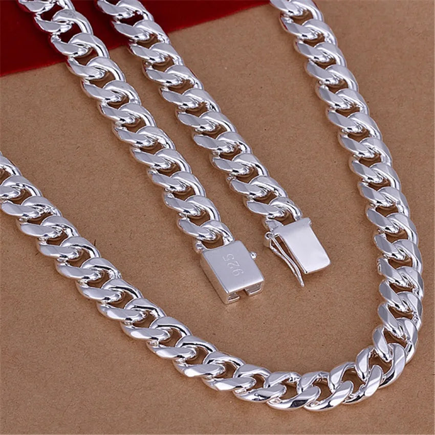 Fashion brand 925 Sterling Silver Necklace classic Jewelry personality 10MM solid men's necklace 20-24 inches Christmas gifts