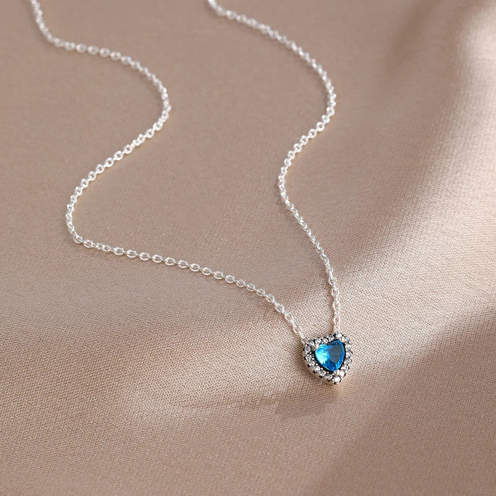 New Hot Selling 925 Silver,Pink,Red,Blue Heart-Shaped Necklace,Suitable for European Women's Exquisite High-Quality Jewelry Gift