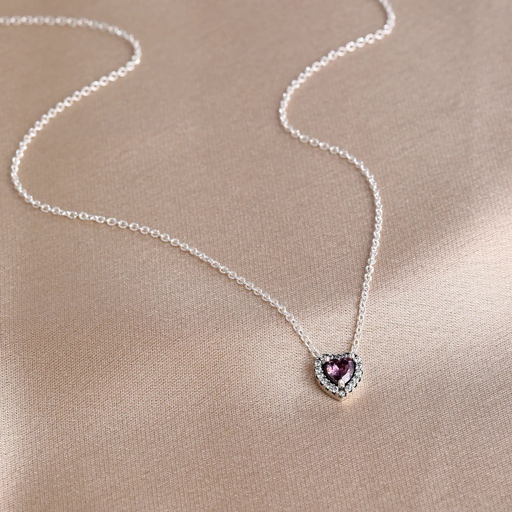 New Hot Selling 925 Silver,Pink,Red,Blue Heart-Shaped Necklace,Suitable for European Women's Exquisite High-Quality Jewelry Gift