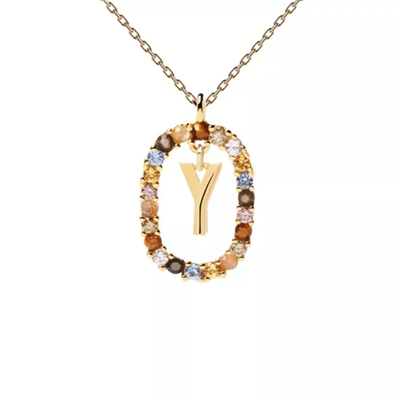 26 English Letters Pendant Necklace Zircon Fashion A - Z Initial M S C K Trendy Alphabet Long Chain For Women My Name Jewelry