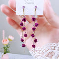 New Fashion Jewelry Red Rose Drop Earrings Women Vintage Rhinestone Flowers Dangle Earring Weddings Engagement Party Jewelry