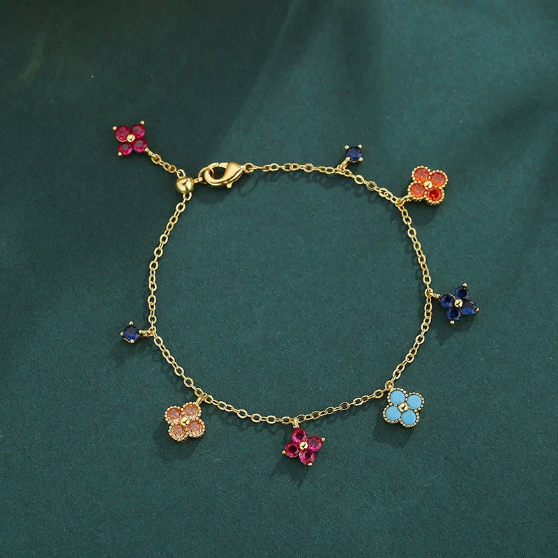 925 Sterling Silver Lucky Clover Four-Leaf Pendant Necklace for Women Colorful Flower Clavicle Chain Fine Jewelry Gifts