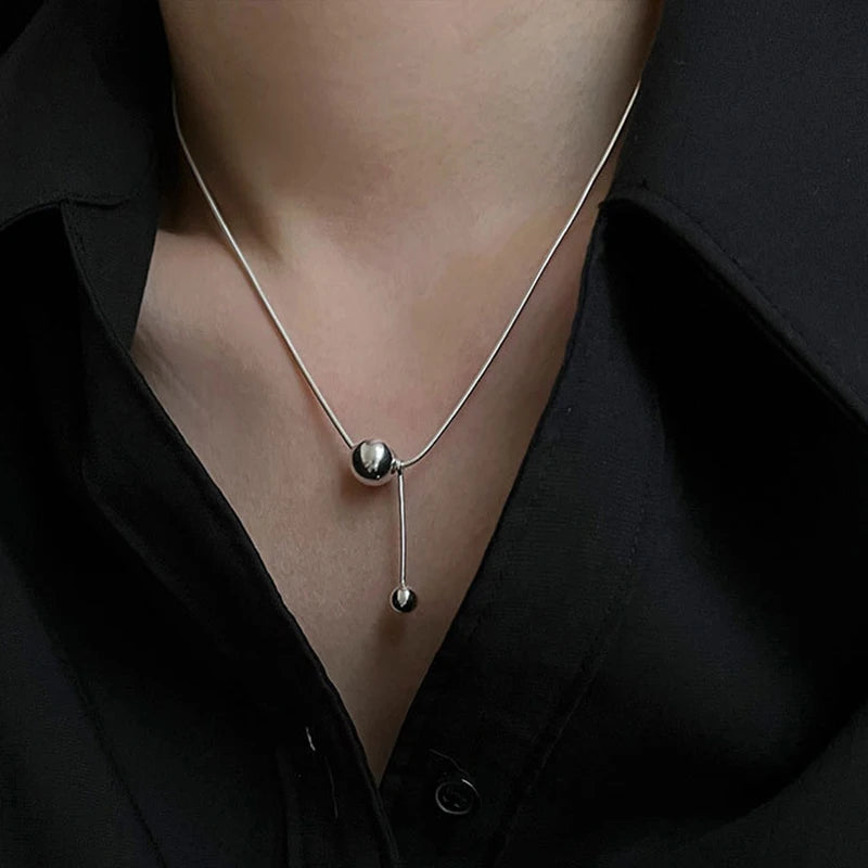 PANJBJ 925 Sterling Silver Line Necklace for Women Girl Fashion Concise  Individuality Jewelry Birthday Gift Dropshipping