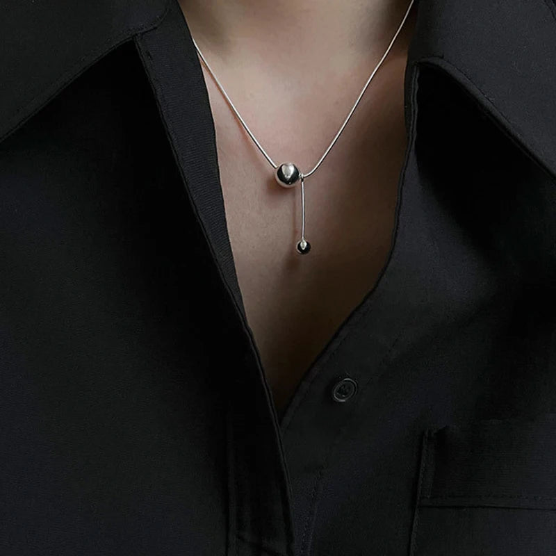 PANJBJ 925 Sterling Silver Line Necklace for Women Girl Fashion Concise  Individuality Jewelry Birthday Gift Dropshipping