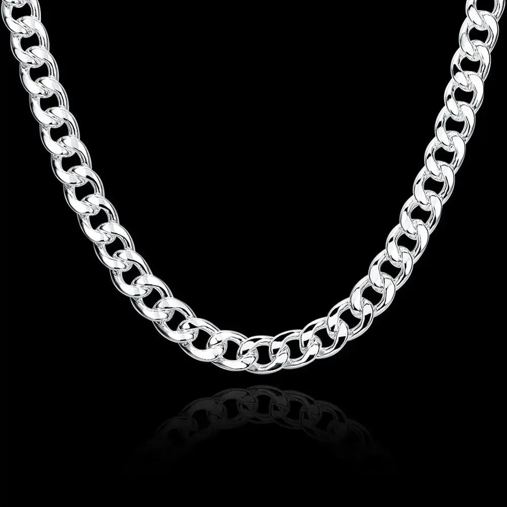 Fashion brand 925 Sterling Silver Necklace classic Jewelry personality 10MM solid men's necklace 20-24 inches Christmas gifts