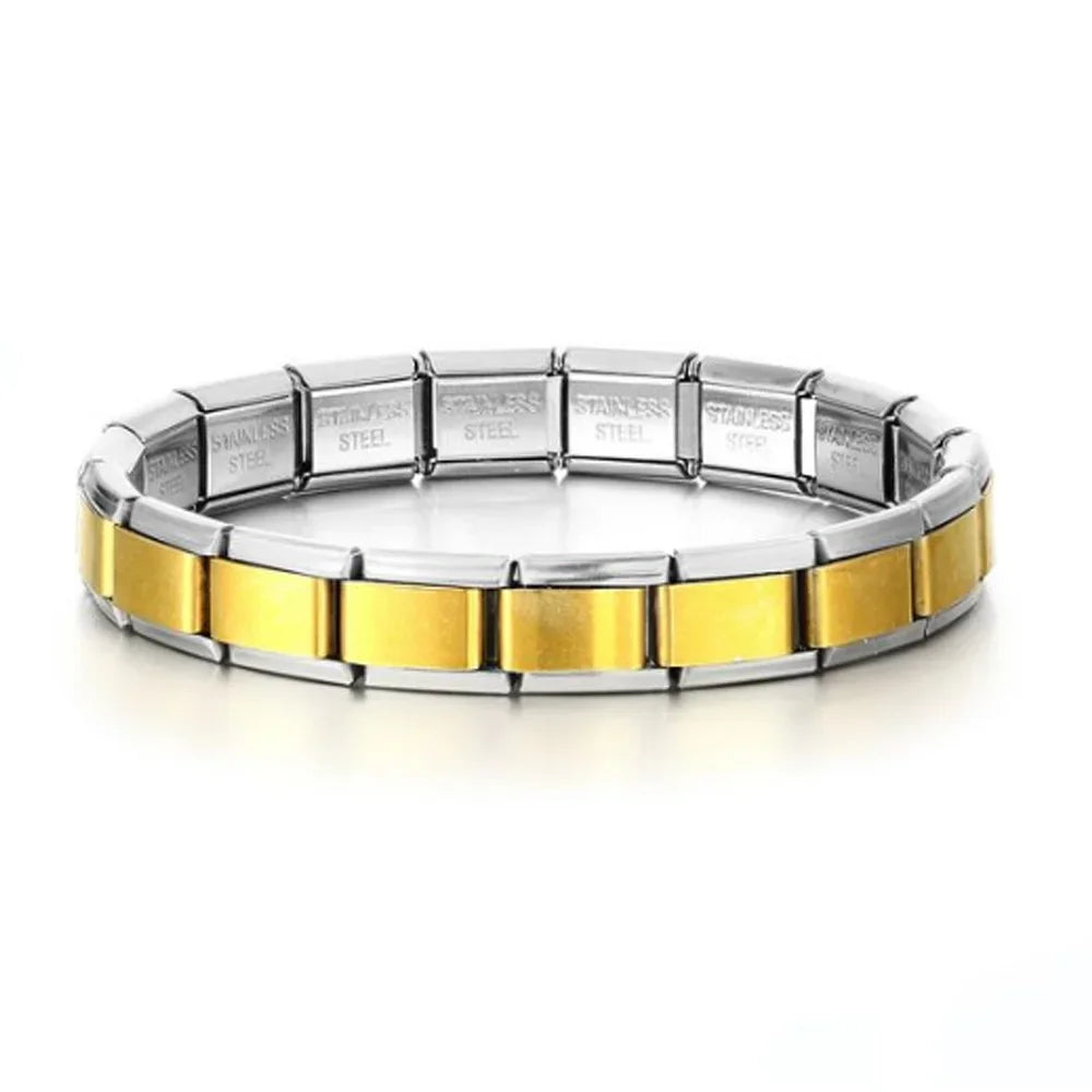 Italian Charm Link for Women Men 9mm Width Silver Gold Color Chain Stainless Steel Bracelet on Hand DIY Making Jewelry Wholesale