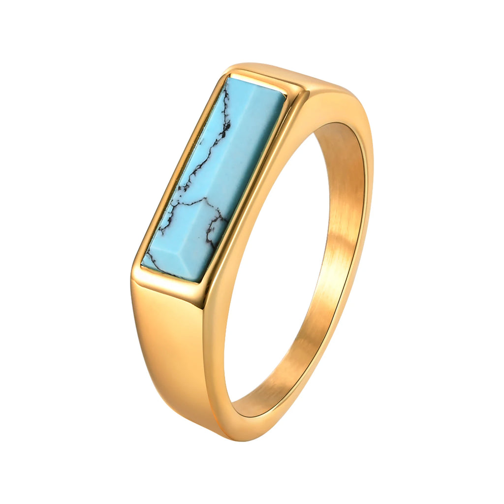 Vnox Stainless Steel Square Turquoise Ring, Natural Stone Inlay Rings For Men Women, 5.5mm Wide 7-12 Size Jewelry On Finger
