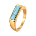 Vnox Stainless Steel Square Turquoise Ring, Natural Stone Inlay Rings For Men Women, 5.5mm Wide 7-12 Size Jewelry On Finger