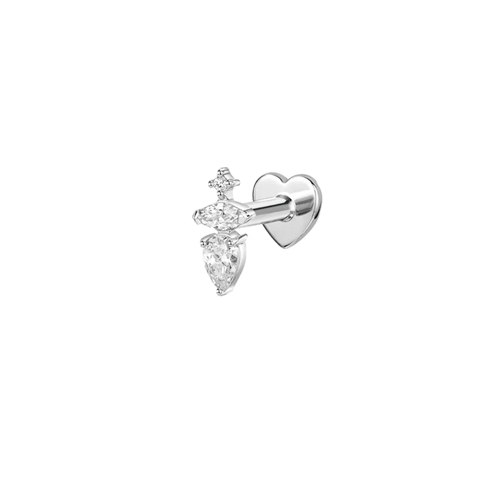 CANNER 1PC 925 Sterling Silver Crown Horse Eye Zircon Heart Flat Head Cartilage Piercing Stud Earring For Women Claasic Earring