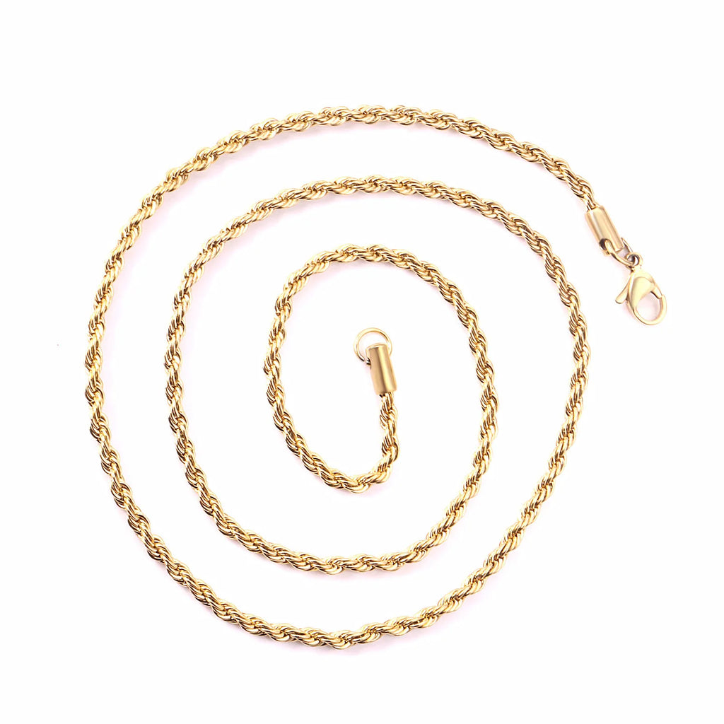 Classic Dainty Gold Color Rope Chain Necklaces for Women Men Chic Twisted Collar Waterproof Stainless Steel Link 2/3/4mm Width