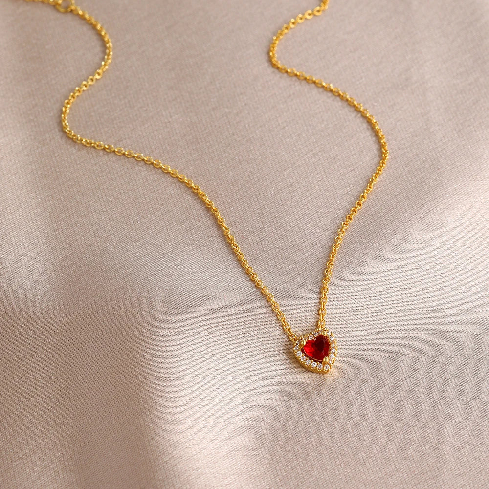 New Hot Selling 925 Silver,Pink,Red,Blue Heart-Shaped Necklace,Suitable for European Women's Exquisite High-Quality Jewelry Gift