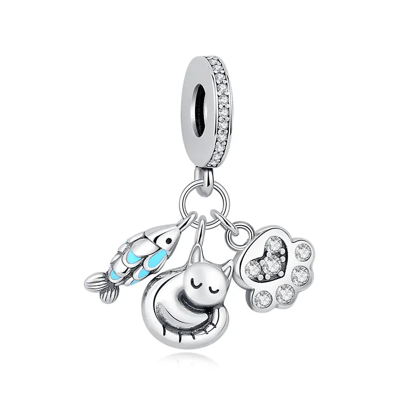 Original 925 Sterling Silver Charms Love Pets Dog Cat Paw Print Pendant Beads Fit Brand Bracelets Necklaces Women DIY Jewelry