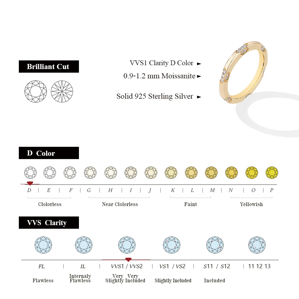 ATTAGEMS 2025 Simple Moissanite Rings Full D VVS1 Diamond S925 Sterling Silver Engagement Wedding Band for Women Men Daily Gifts
