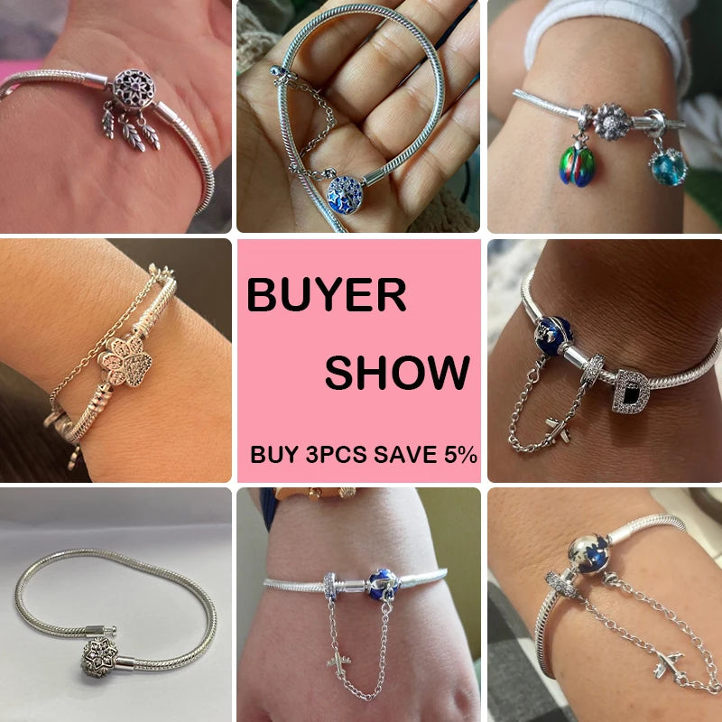 Bracelet Silver 925 Original 17-20CM Star Moon Sun Four Leaf Clover Green Zircon Bracelets Fit DIY Charms Birthday Jewelry Gifts