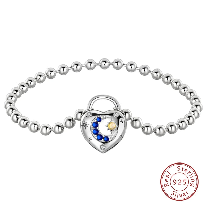 Bracelet Silver 925 Original 17-20CM Star Moon Sun Four Leaf Clover Green Zircon Bracelets Fit DIY Charms Birthday Jewelry Gifts